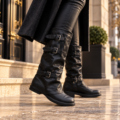 Fold-over slouchy Biker Boots
