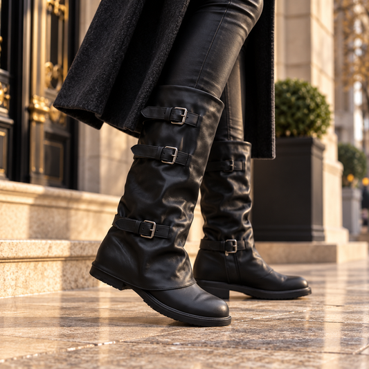 Fold-over slouchy Biker Boots