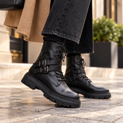Double-buckle Combat Boots