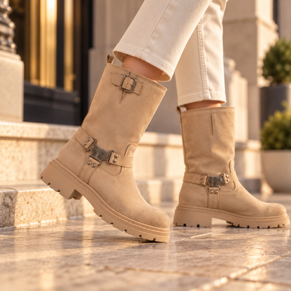 Suede Harness Biker Boots