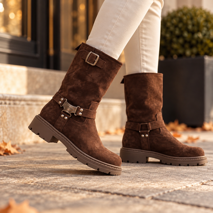 Suede Harness Biker Boots