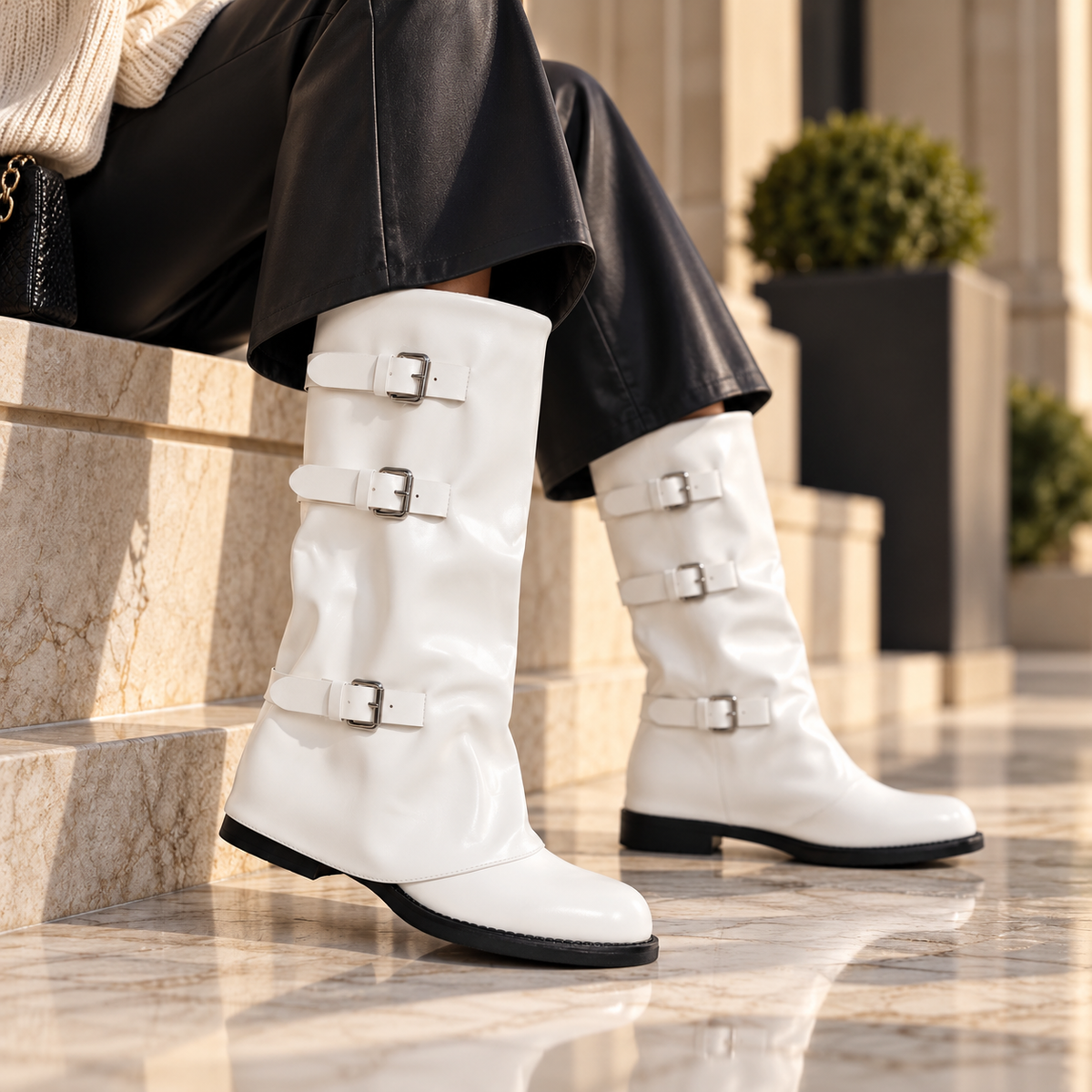 Fold-over slouchy Biker Boots