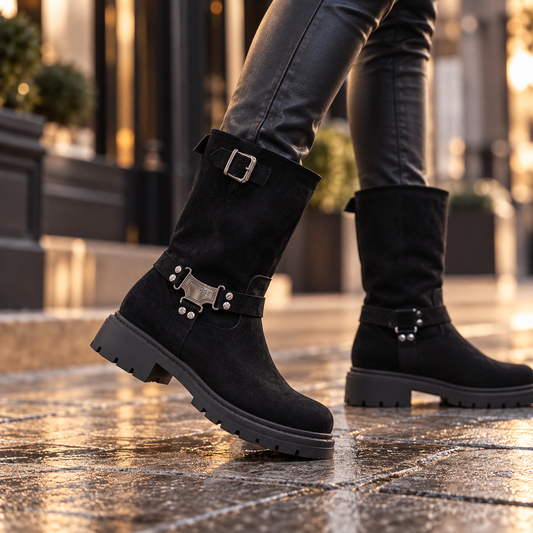 Suede Harness Biker Boots